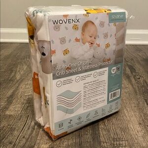 NWT Wovenx Organic Crib Sheet & Mattress Protector | Animal Print